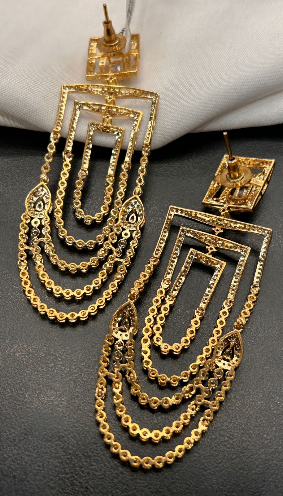 Geometric Gold & Silver Dual-Tone Long Statement Earrings